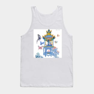 Blue pagoda and butterflies watercolor painting Tank Top